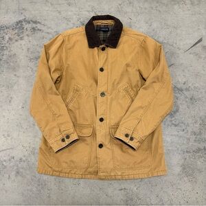 Lands End Canvas Chore Coat Large Tan Barn Jacket Corduroy Collar